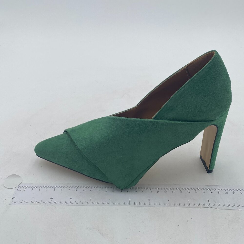 YDN Green Dress Pointed Toe Slip on Pumps Chunky Heels Office Formal Wear Shoes